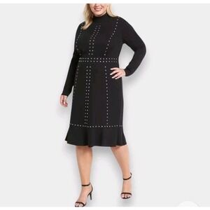 Lane Bryant Studded Long Sleeve Midi Dress 22 Plus Size In Black
